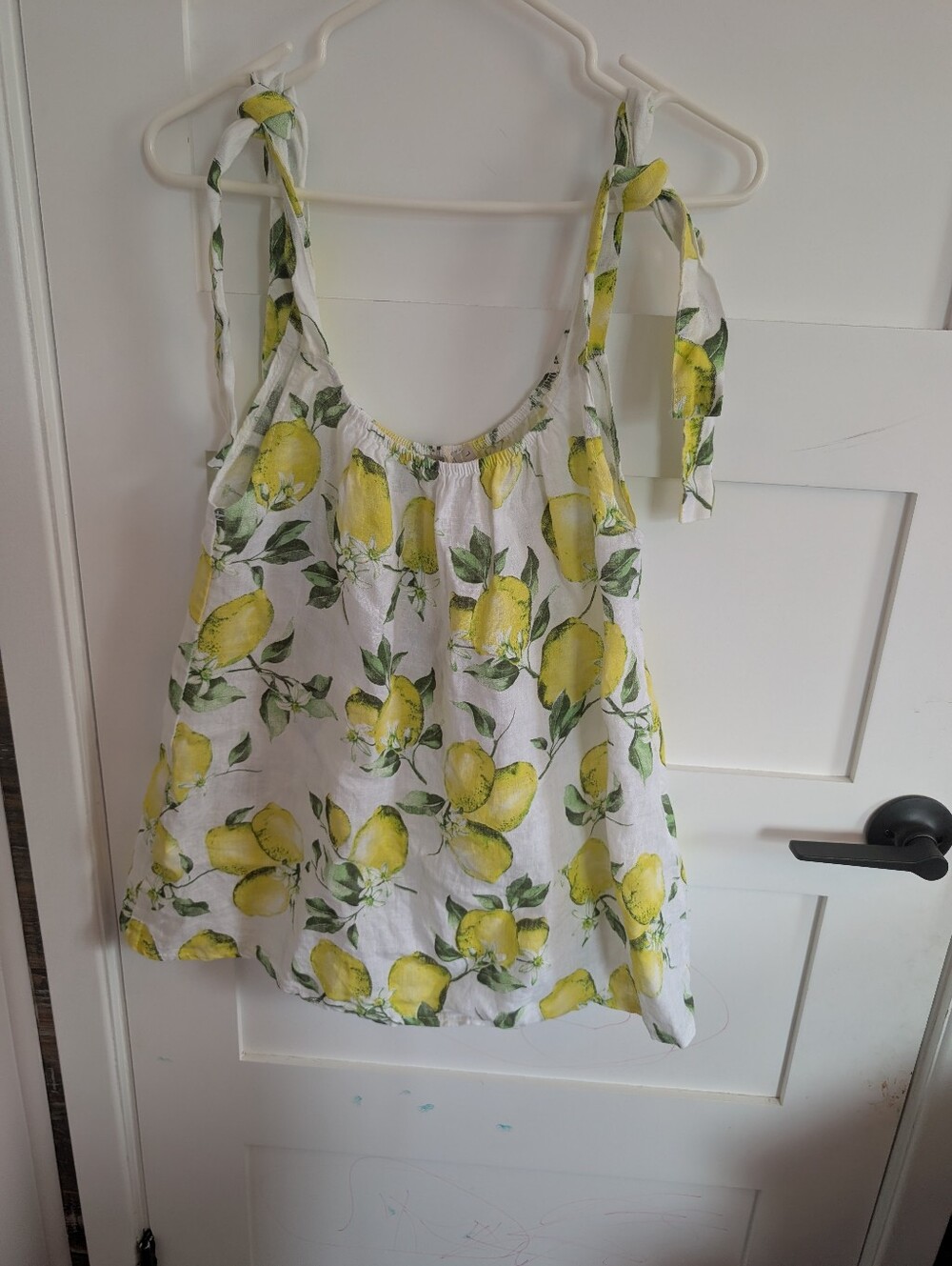 NWT 100% Linen Lemon-Print Tie-Shoulder Camisole - White & Yellow